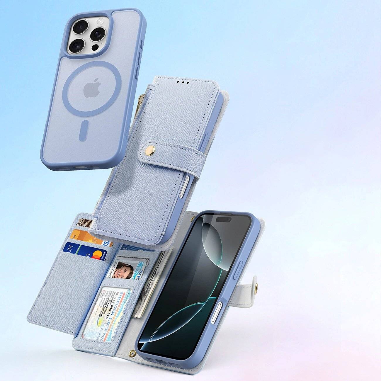 Dux Ducis Lawa Lederhülle iPhone 16 Pro Max abnehmbarer magnetischer Brieftasche - Blau