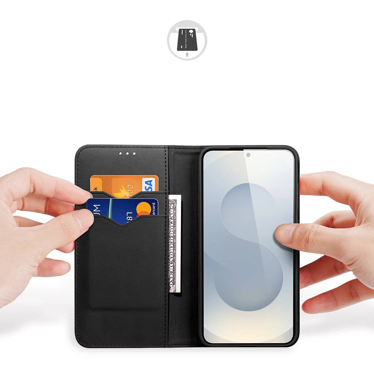 Dux Ducis Hivo Samsung Galaxy S25 Edge Hülle Klappdeckel RFID-Schutz - Schwarz