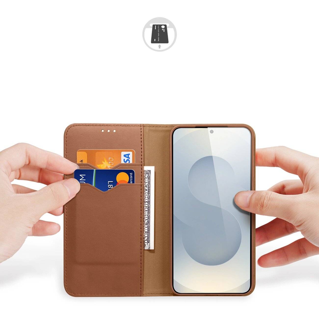 Dux Ducis Hivo Samsung Galaxy S25 Edge Hülle Klappdeckel RFID-Schutz - Braun