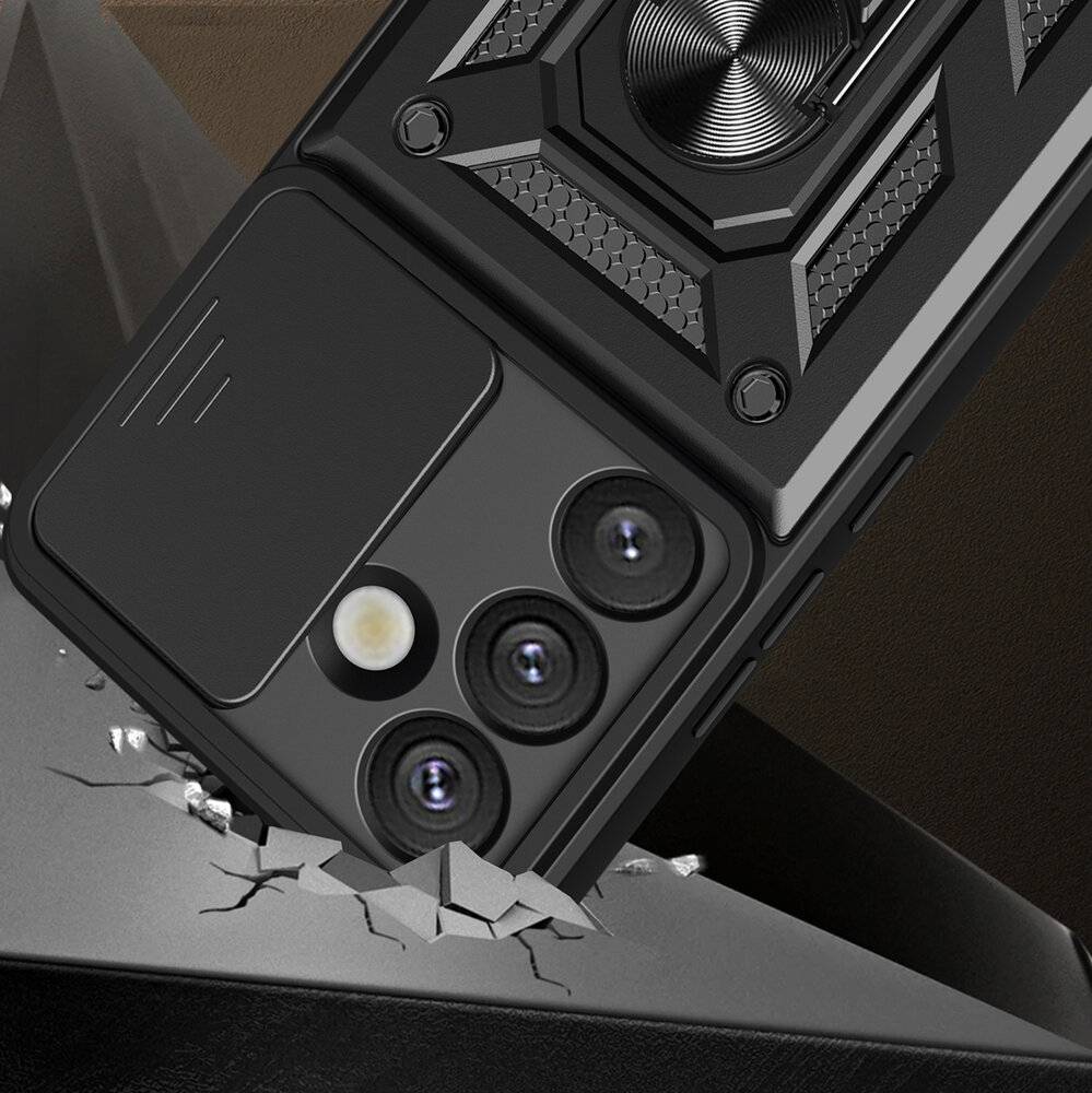 Ein Smartphone in einer robusten Schutzhülle liegt schräg auf einer gerissenen Oberfläche und hebt dadurch seine Langlebigkeit und Schutzfunktionen hervor.