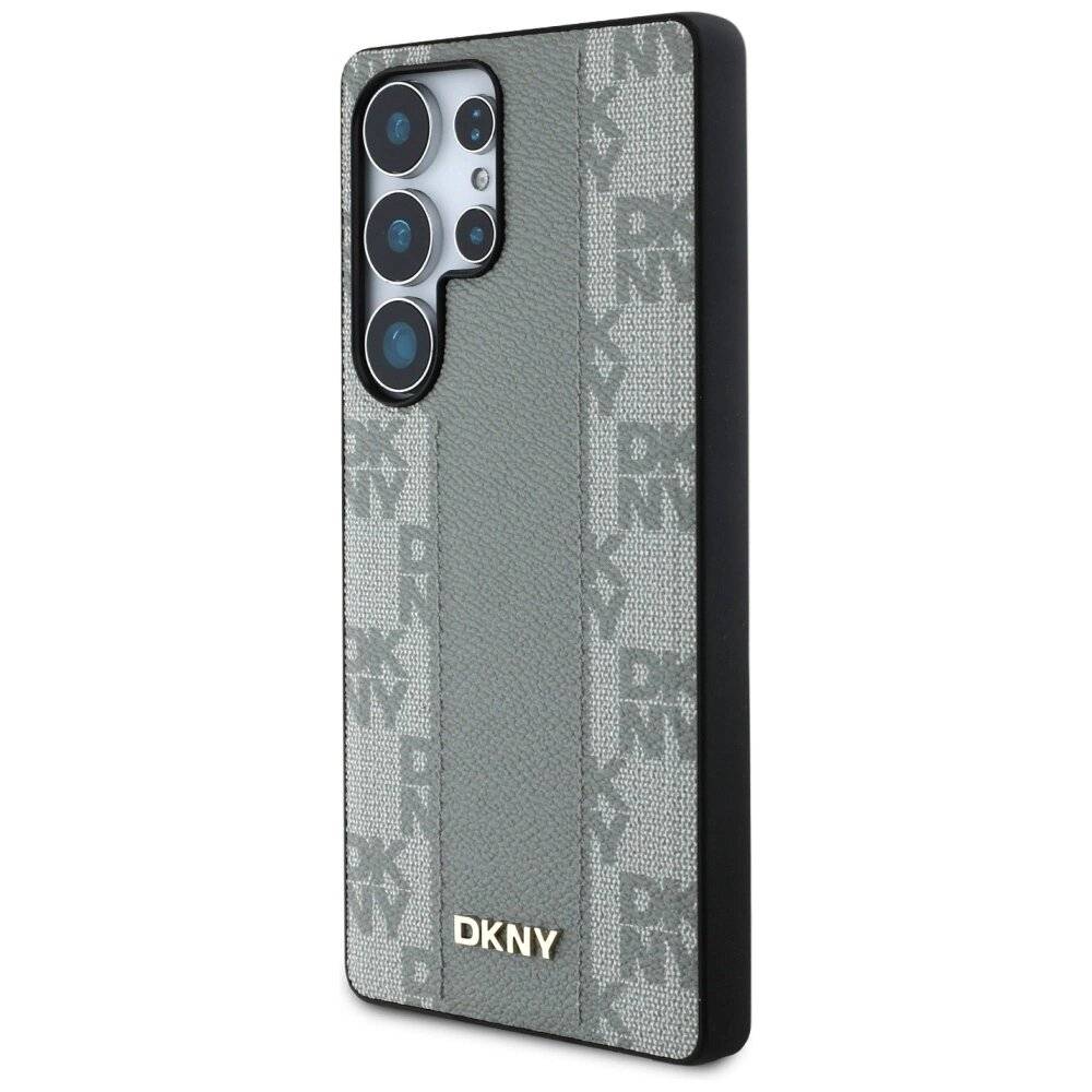 DKNY Leder-MagSafe-Hülle Karomuster Samsung Galaxy S25 Ultra, Grau
