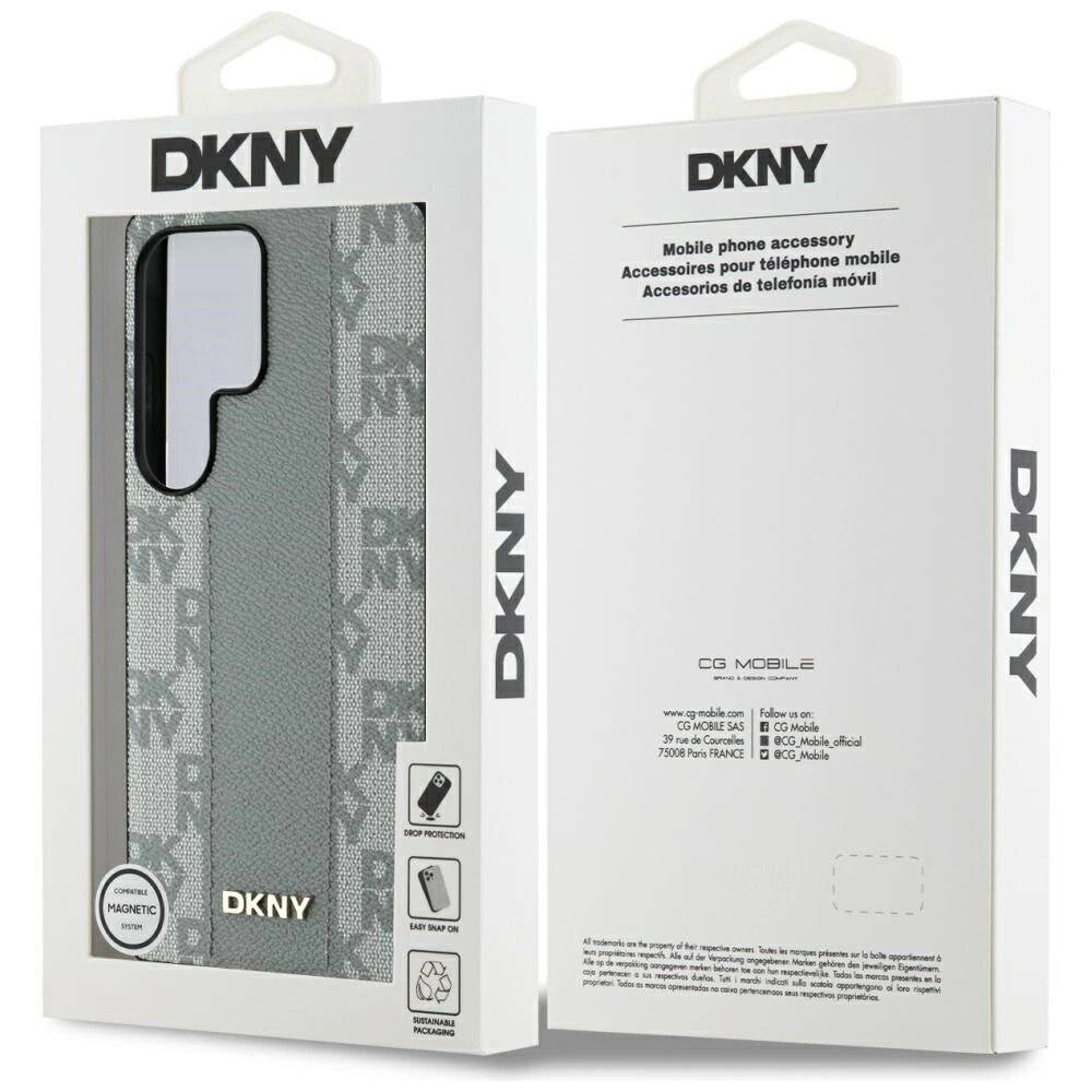 DKNY Leder-MagSafe-Hülle Karomuster Samsung Galaxy S25 Ultra, Grau