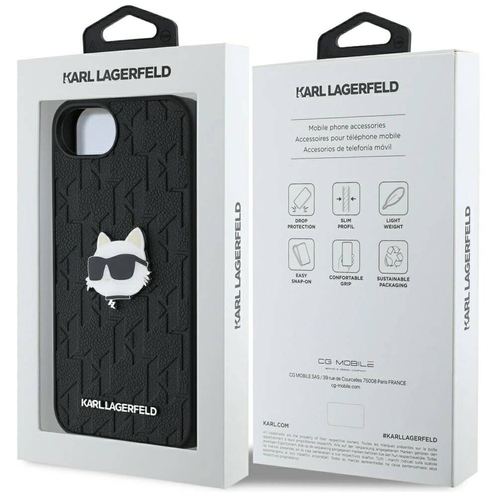 Karl Lagerfeld Monogramm Choupette Kopf Pin iPhone 16e Hülle - Schwarz