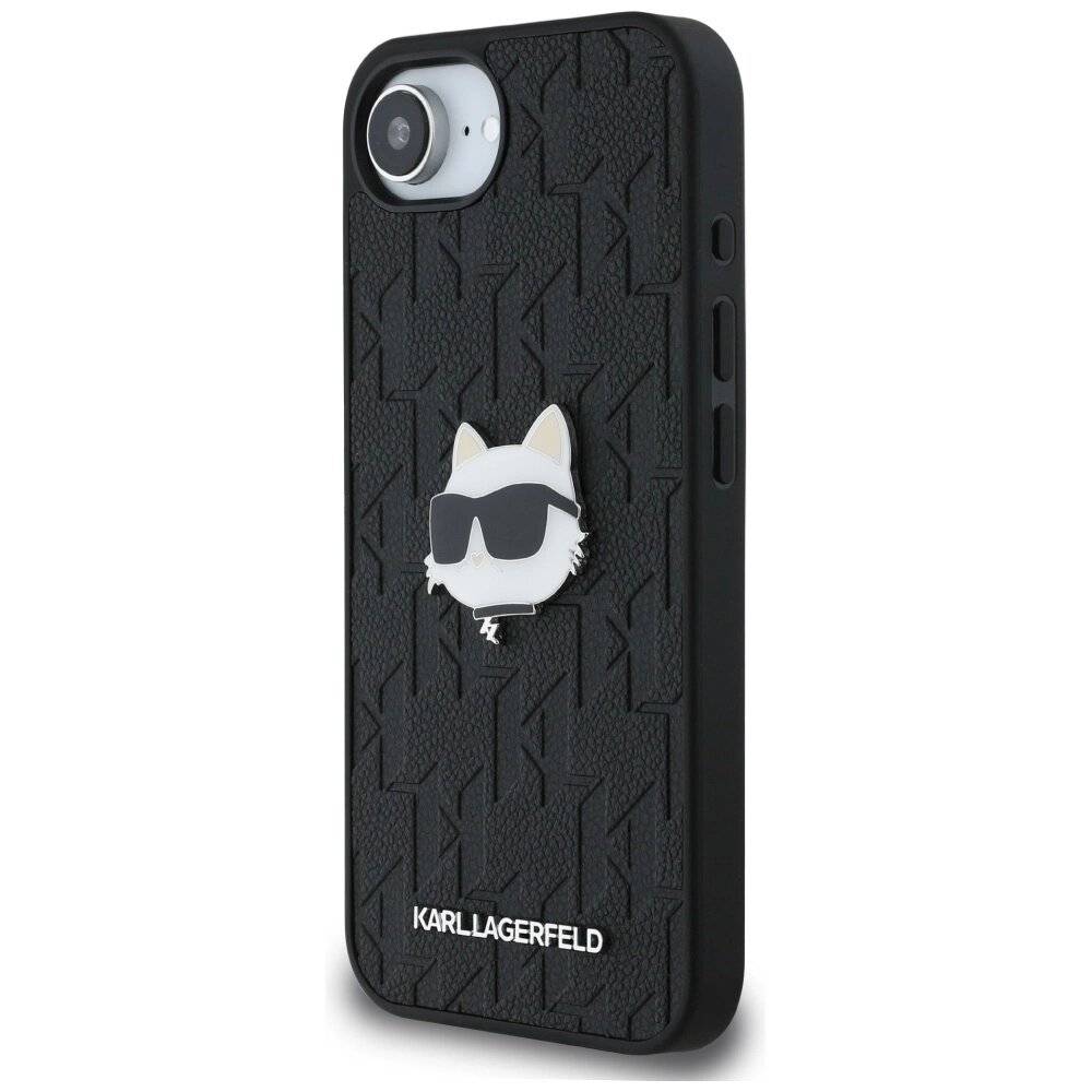 Karl Lagerfeld Monogramm Choupette Kopf Pin iPhone 16e Hülle - Schwarz