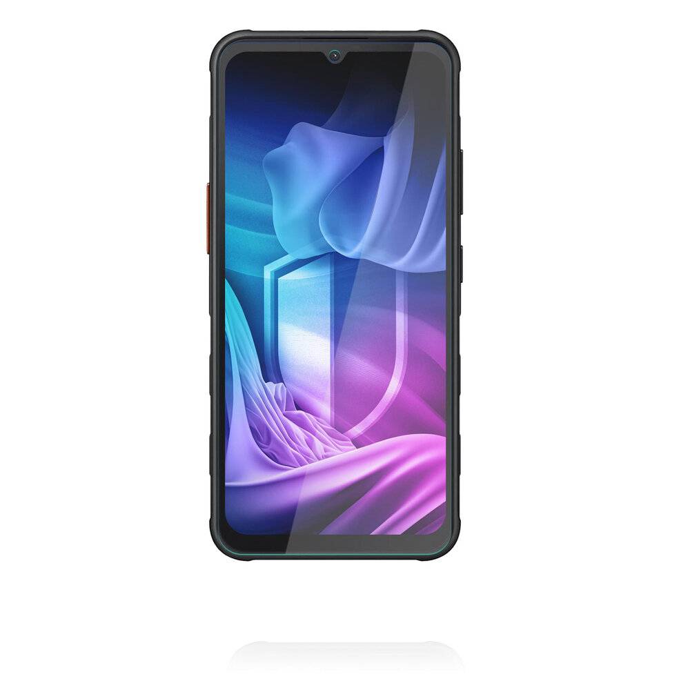 Ein robustes Smartphone mit farbenfrohem abstraktem Display, ausgestattet mit einem Gehäuse mit verstärkten Ecken, geeignet für Outdoor- oder raue Umgebungen.