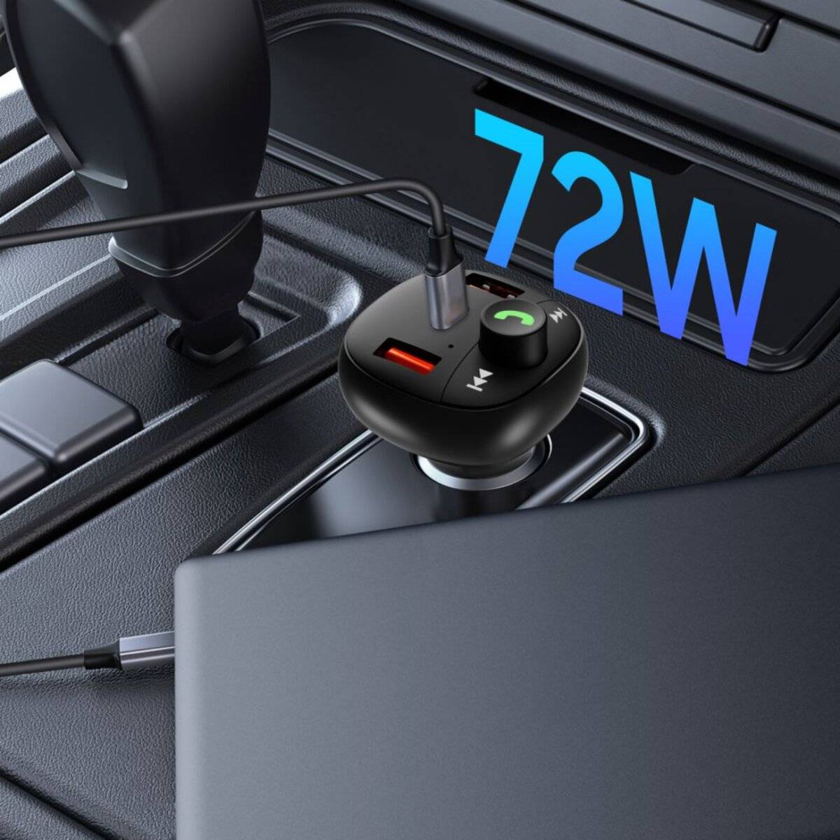 Tech-Protect CC06 3-Port PD72W Autoladegerät mit Sender – Schwarz