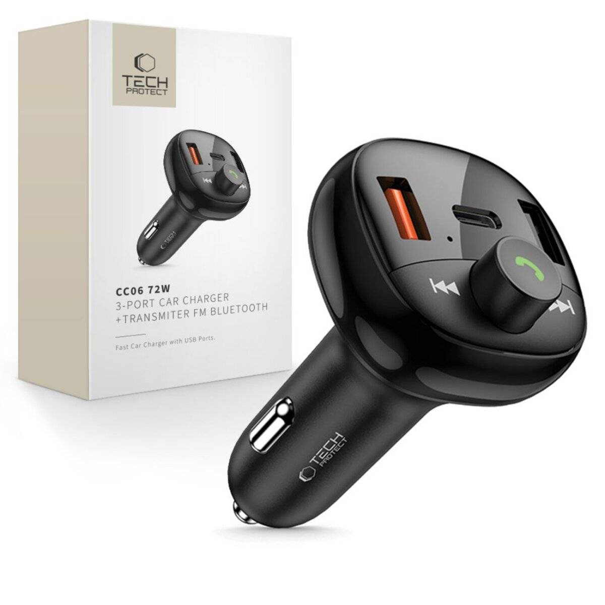 Tech-Protect CC06 3-Port PD72W Autoladegerät Sender - Schwarz