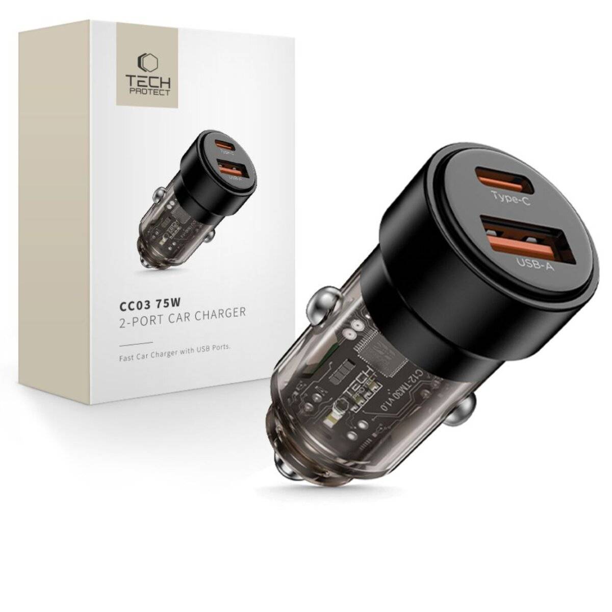 Tech-Protect CC03 2-Port PD75W Autoladegerät – Schwarz