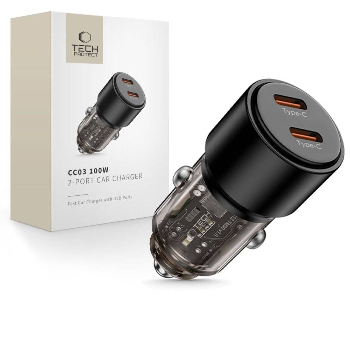 Tech-Protect CC03 2-Port PD100W Autoladegerät – Schwarz