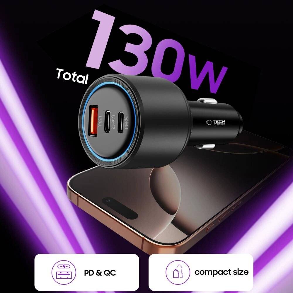 CC04 3-Port PD130W Autoladegerät - schwarz