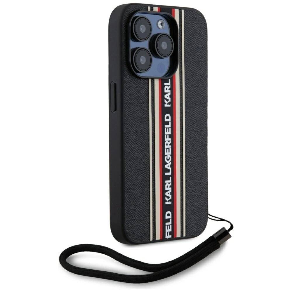 Karl Lagerfeld Saffiano Athleisure Stripes Cord iPhone 15 Pro Hülle - Rot