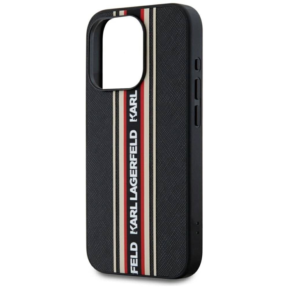 Karl Lagerfeld Saffiano Athleisure Stripes Cord iPhone 15 Pro Hülle - Rot