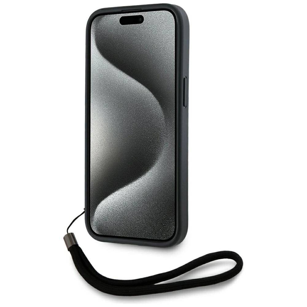 Karl Lagerfeld Saffiano Athleisure Stripes Cord iPhone 15 Hülle - Rosa