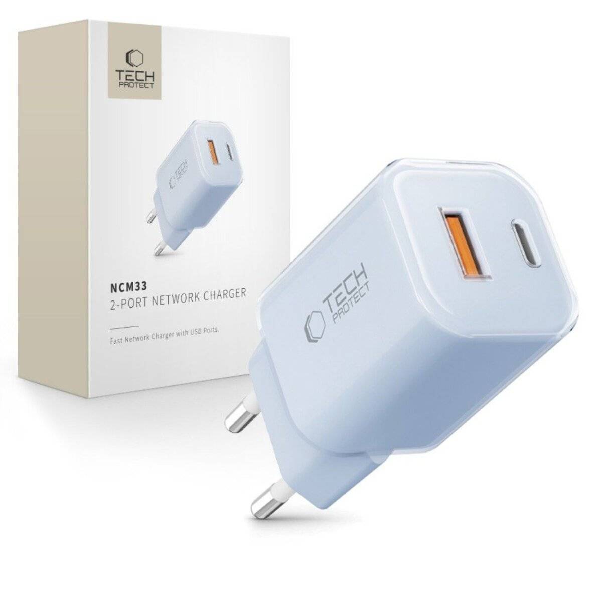 Tech-Protect NCM33W 2-Port PD33W/QC3.0 Wandladegerät – Blau