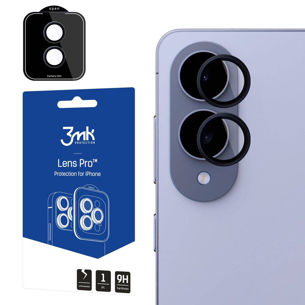 3mk Protection' Objektivschutzfolie neben einem Smartphone-Kameraobjektivschutz-Zubehör.