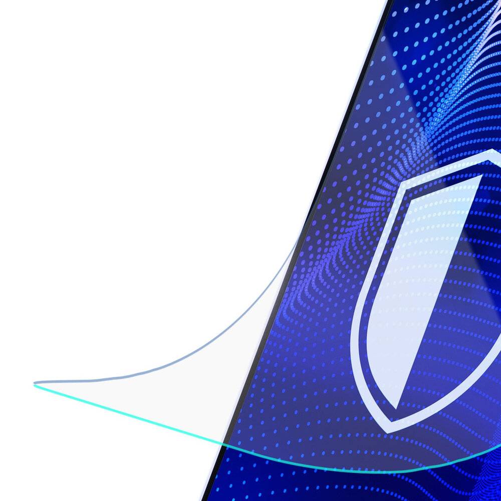 Ein digitales Schild-Symbol auf blauem abstraktem Hintergrund, das Cybersicherheit oder Datenschutz symbolisiert.