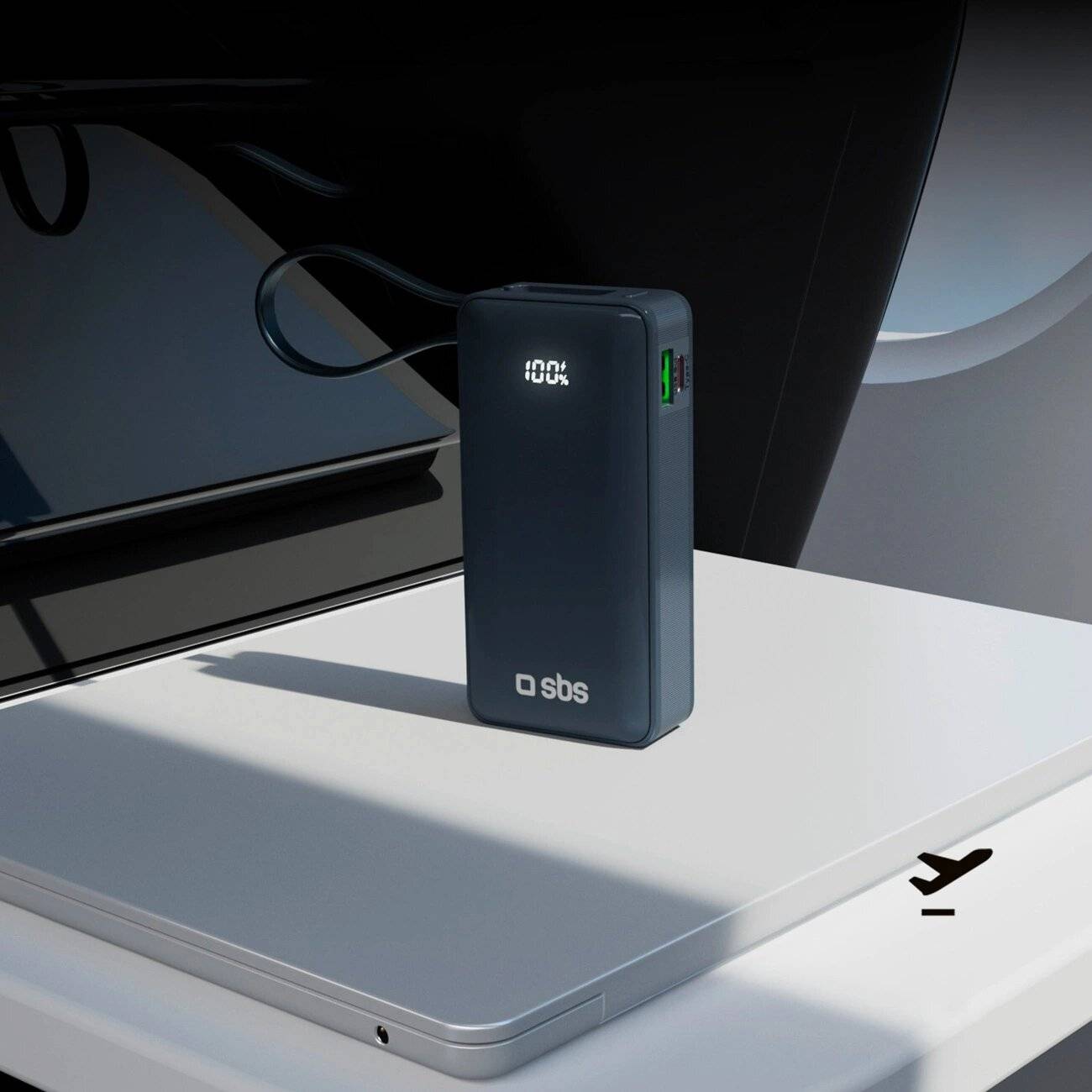 Powerbank SBS 10000 mAh 20W integriertem USB-C-Kabel Digitalanzeige - dunkelgrau