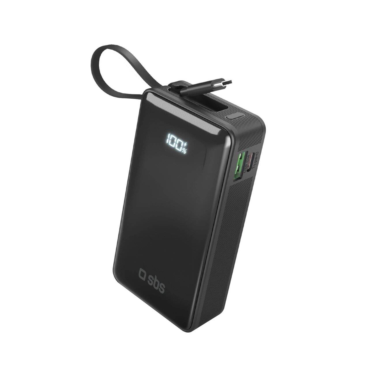 Powerbank SBS 10000 mAh 20W integriertem USB-C-Kabel Digitalanzeige - schwarz
