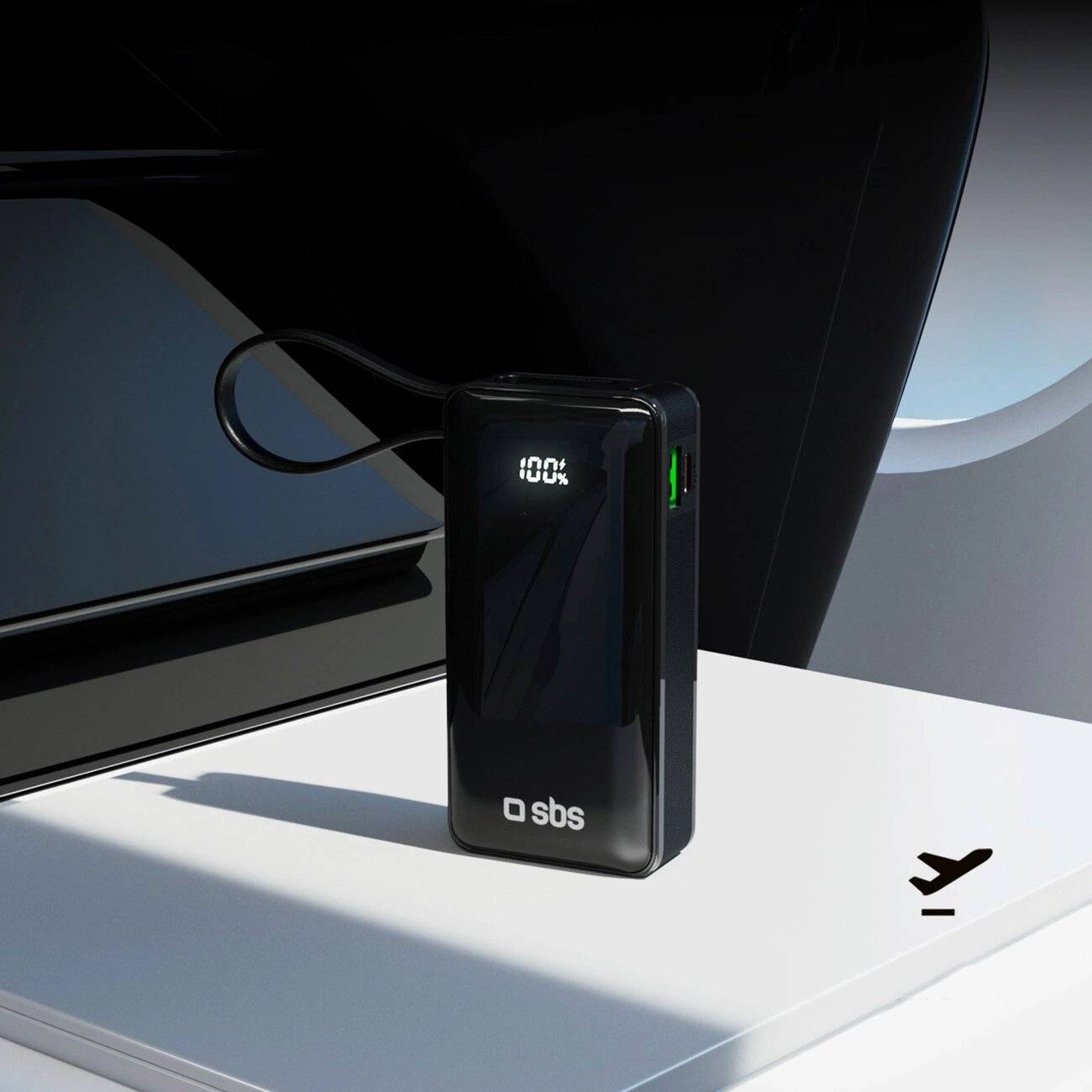 Powerbank SBS 10000 mAh 20W integriertem USB-C-Kabel Digitalanzeige - schwarz