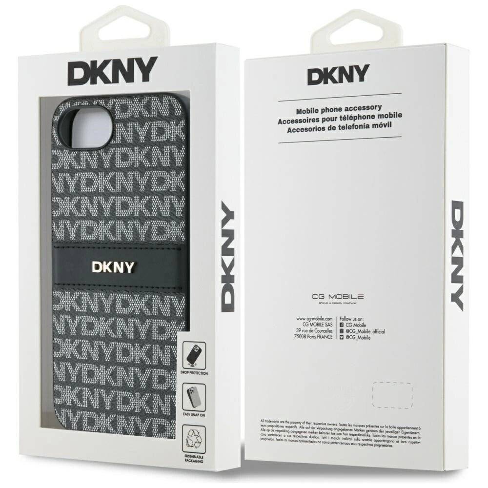 DKNY Repeat Texture Pattern with Tonal Stripe Hülle iPhone 16e - Schwarz