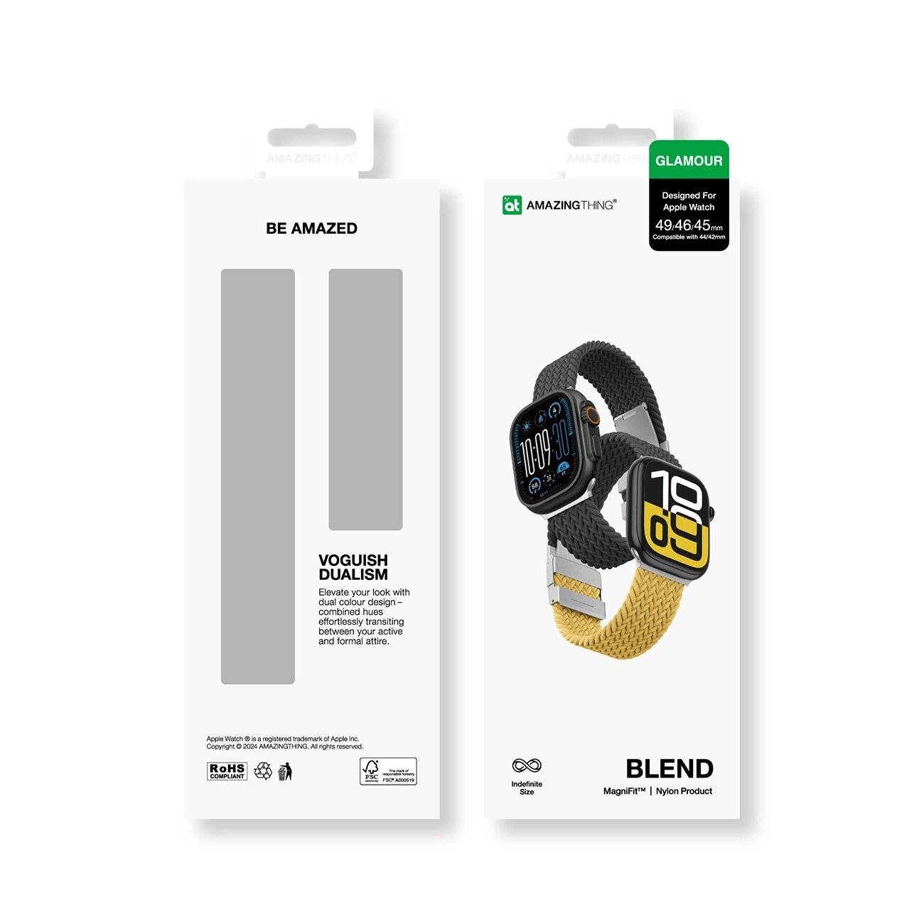 2er-Set AmazingThing Blend Band Apple Watch 45/46/49 mm - Gelb-Schwarz/Schwarz