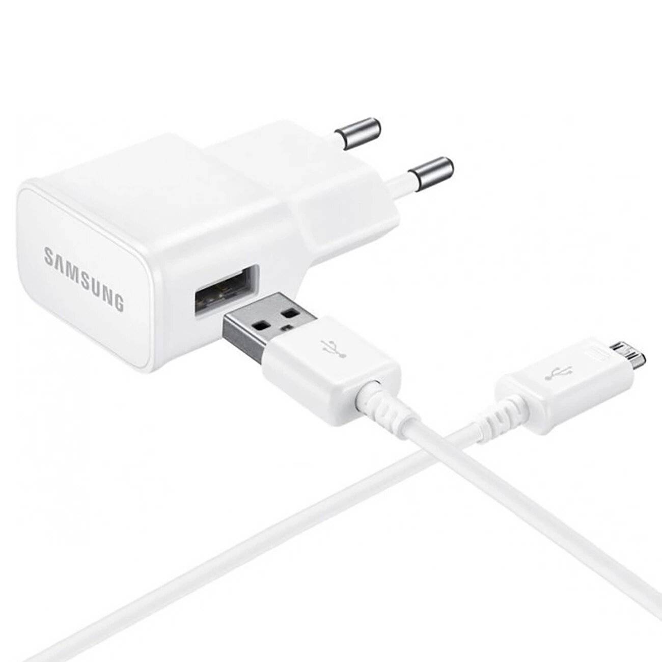 Samsung EP-TA50EWE 8W USB-A Wandladegerät MicroUSB-Kabel ECB-DU4AWE Bulk - Ersatzverpackung Weiß