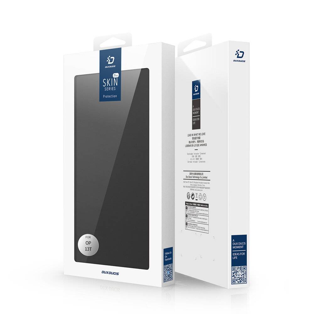 Zwei weiße Produktkartons für Displayschutzfolien, aufrecht stehend. Die Vorderseite zeigt eine Displayschutzfolie für 'OP 13T'; die Rückseite listet Produktspezifikationen auf.
