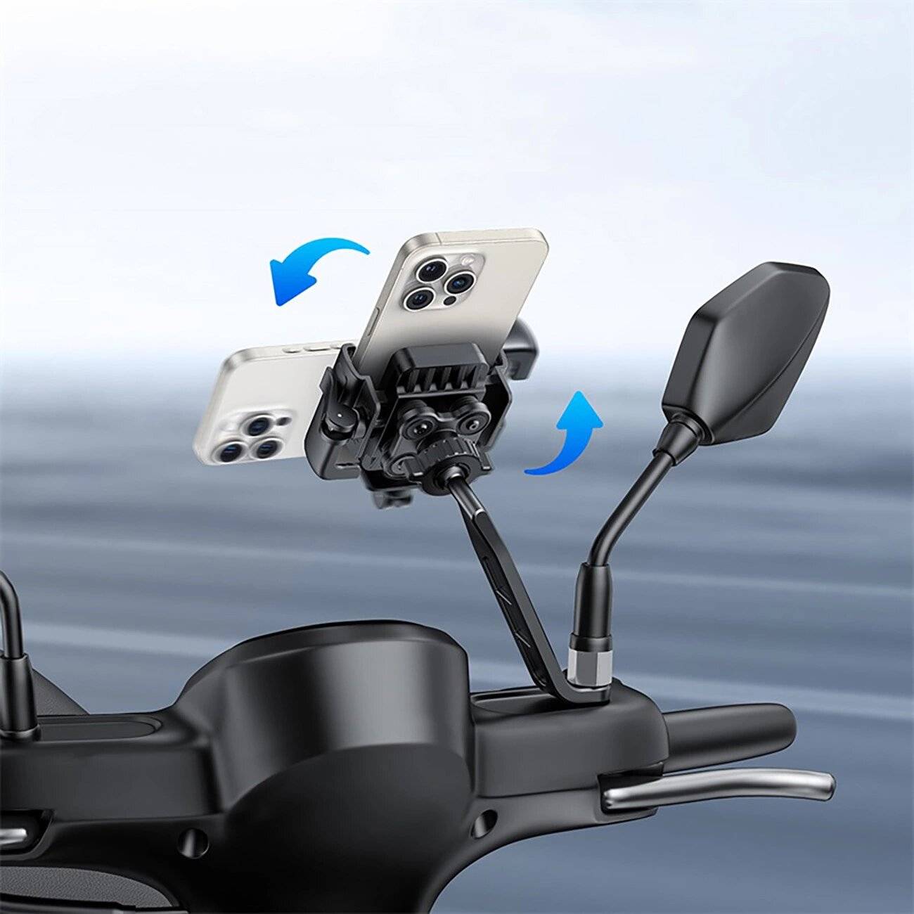 Baseus GoTrip Motorrad-Telefonhalterung Spiegel, Stoßdämpfung - Schwarz