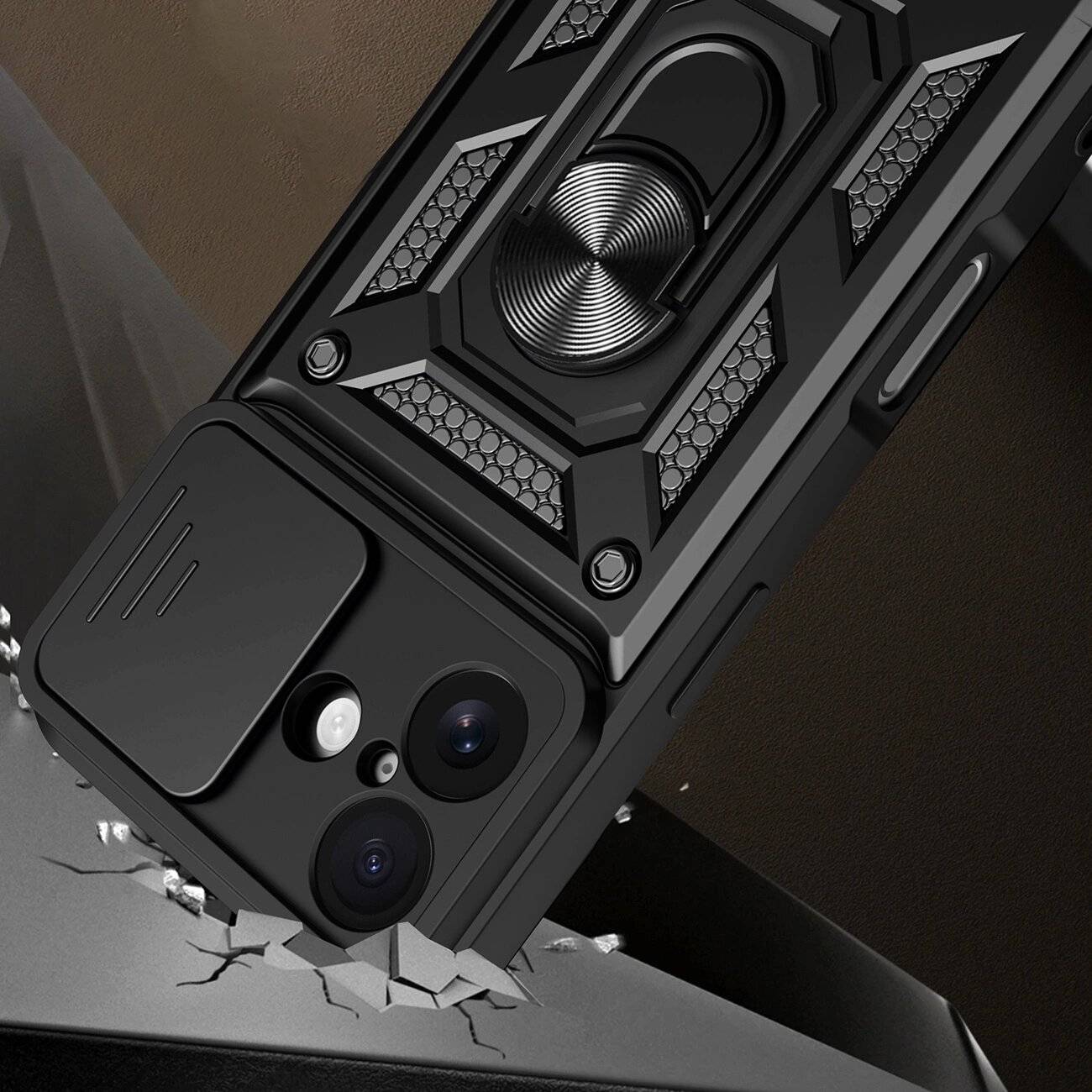 Hybrid Armor Camshield iPhone 17 Hülle Ständer Kameraabdeckung - Schwarz