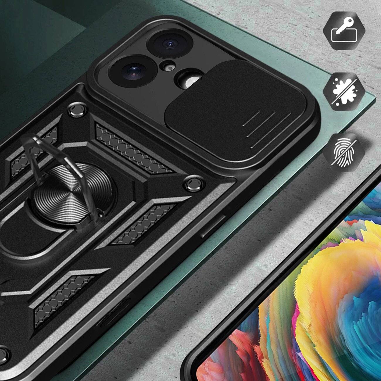 Hybrid Armor Camshield iPhone 17 Hülle Ständer Kameraabdeckung - Schwarz
