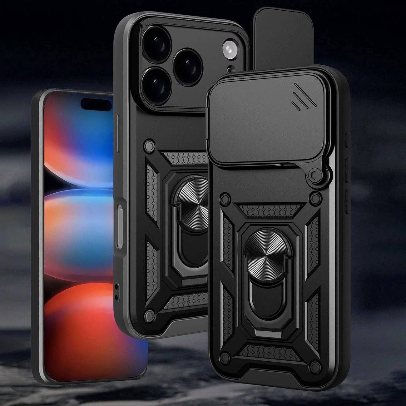 Hybrid Armor Camshield iPhone 17 Pro Hülle Ständer Kameraabdeckung - Schwarz