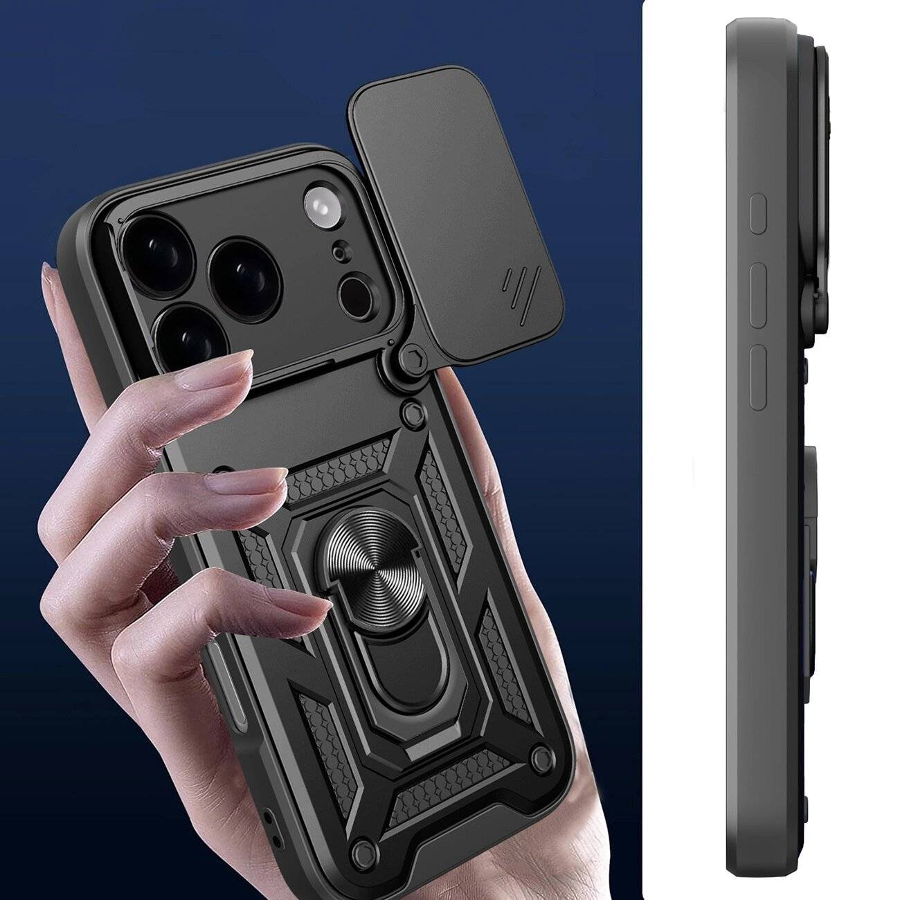 Hybrid Armor Camshield iPhone 17 Pro Hülle Ständer Kameraabdeckung - Schwarz
