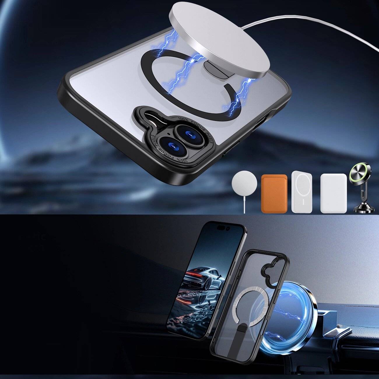 Hybrid Armor X Hülle iPhone 17 MagSafe-kompatiblem Ständer - Schwarz
