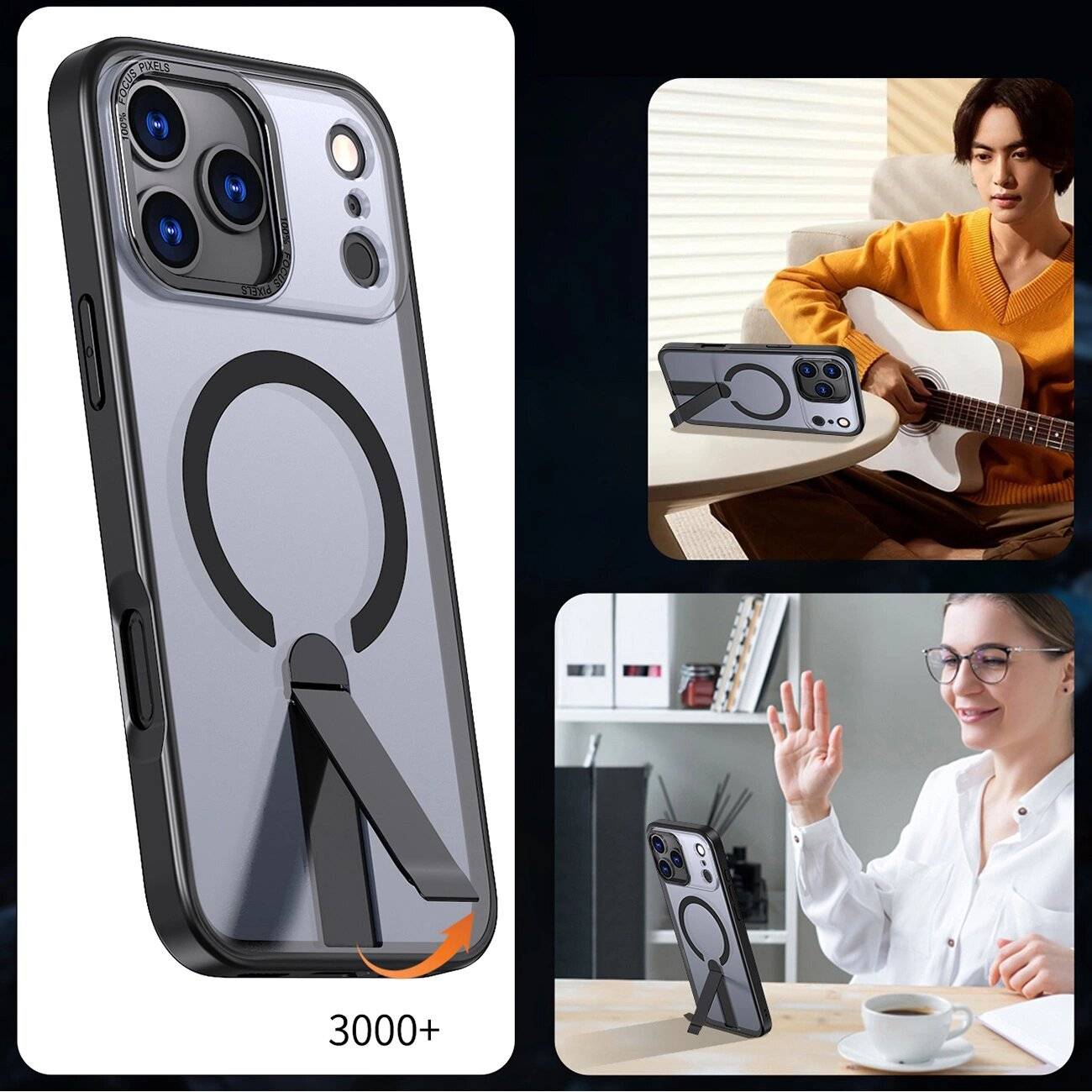 Hybrid Armor X Hülle iPhone 17 Pro MagSafe-kompatiblem Ständer - Schwarz