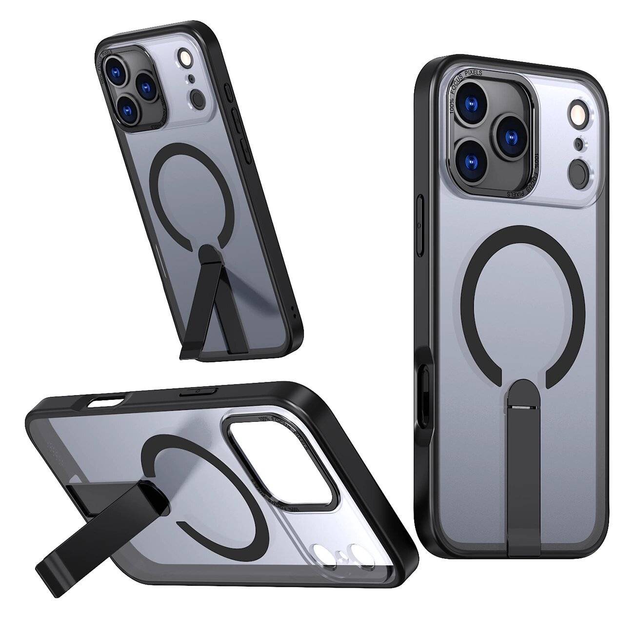 Hybrid Armor X Hülle iPhone 17 Pro MagSafe-kompatiblem Ständer - Schwarz