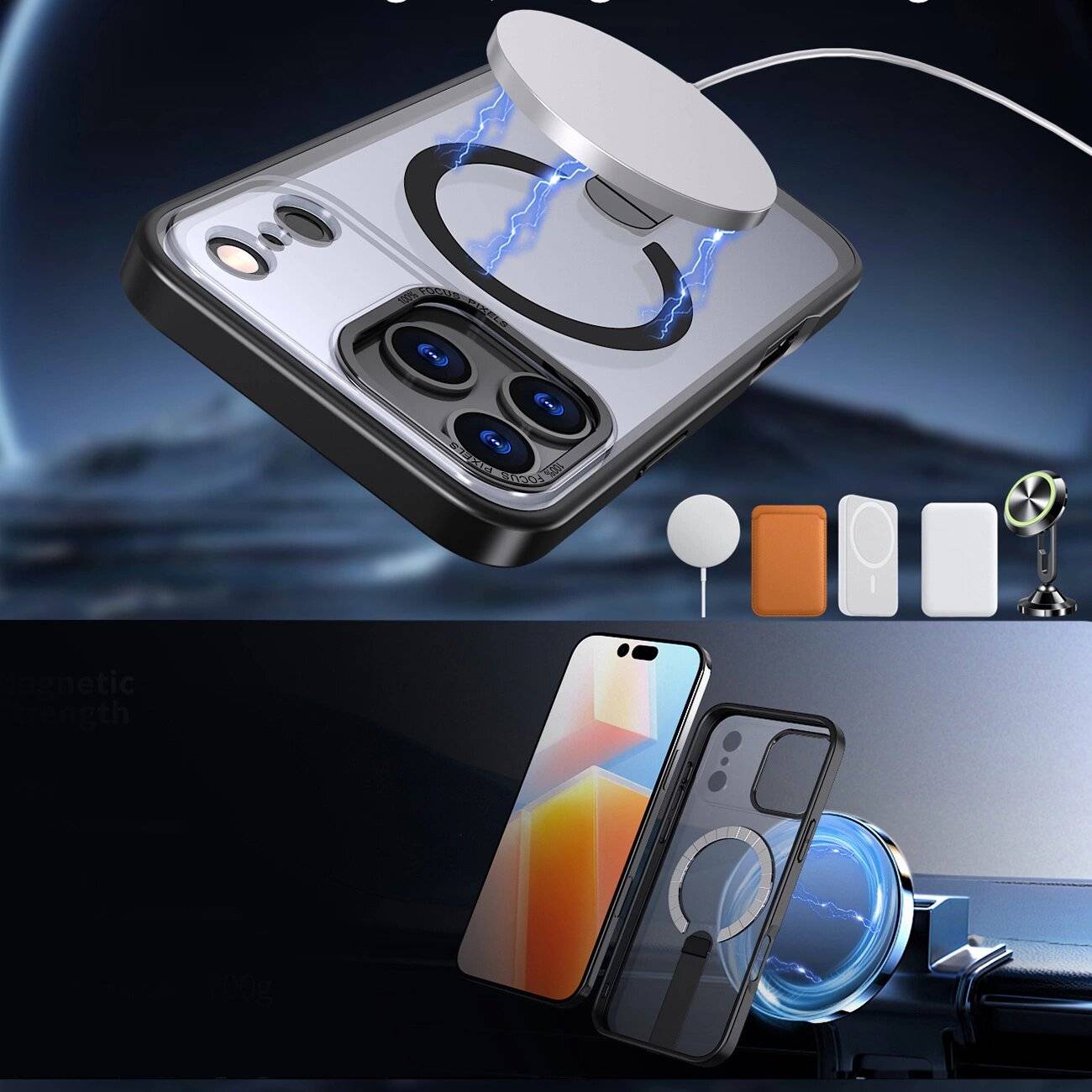 Hybrid Armor X Hülle iPhone 17 Pro MagSafe-kompatiblem Ständer - Schwarz