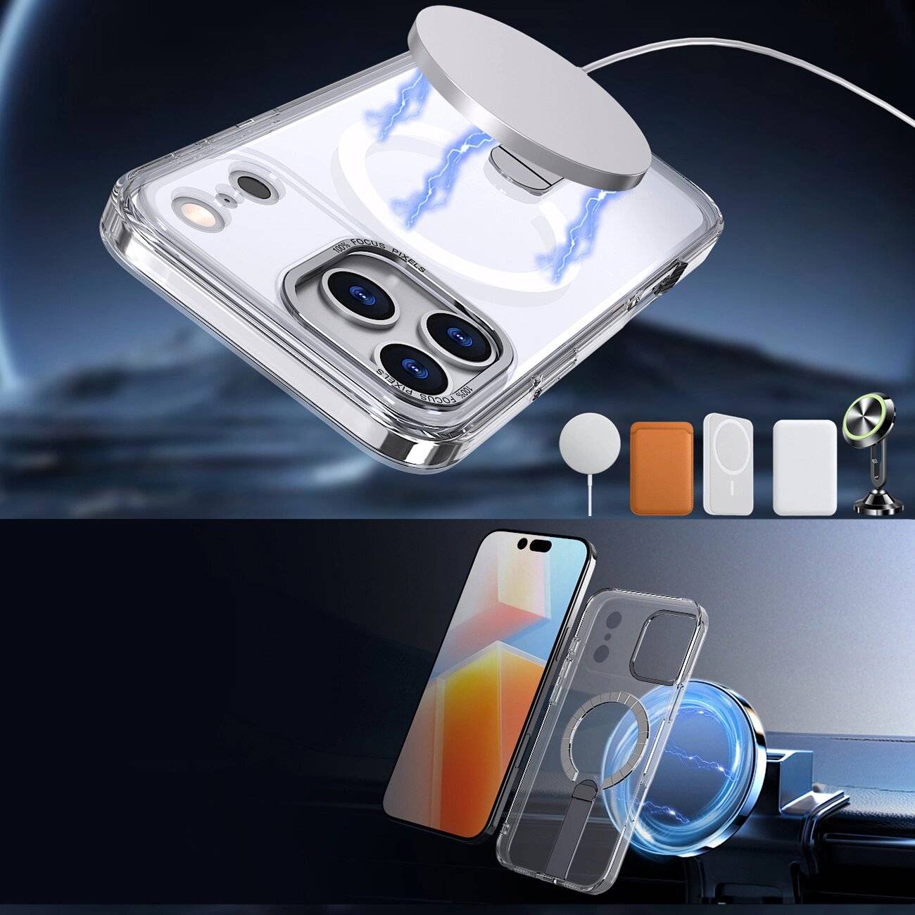 Hybrid Armor X Hülle iPhone 17 Pro Max Ständer, MagSafe - Transparent