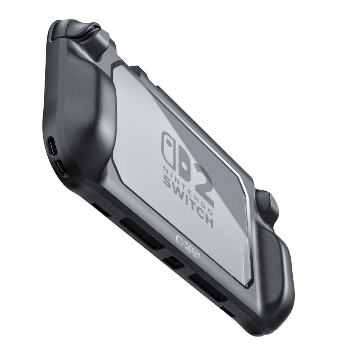 Schutzhülle für Nintendo Switch-Konsole, entworfen für Griff und Haltbarkeit, zeigt Rückansicht mit strukturierter Oberfläche und Eckenschutz.