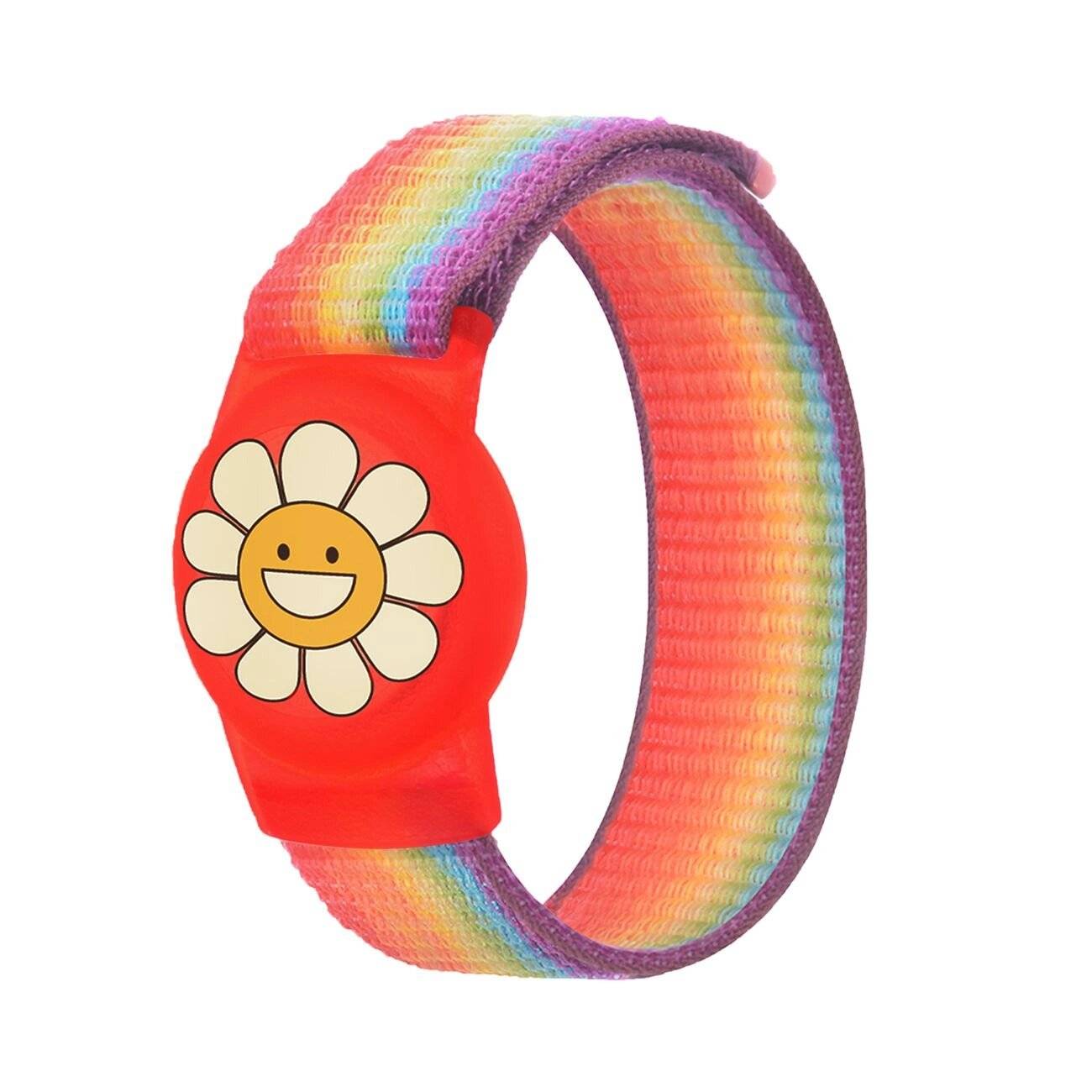 Nylon-Handschlaufenhülle Apple AirTag Kids – Blumen- Regenbogenstreifen