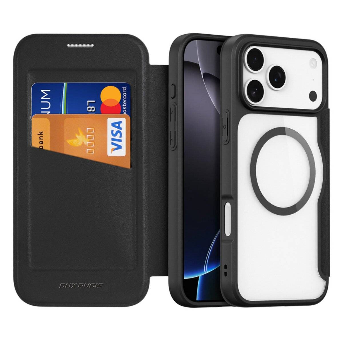 Dux Ducis Skin X Pro Hülle iPhone 17 Wallet, MagSafe kompatibel - Schwarz