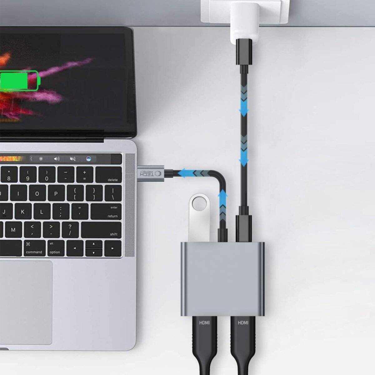 Tech-Protect HB08 4in1 USB-C + USB2.0 2 x HDMI 4K 60HZ Adapter - grau