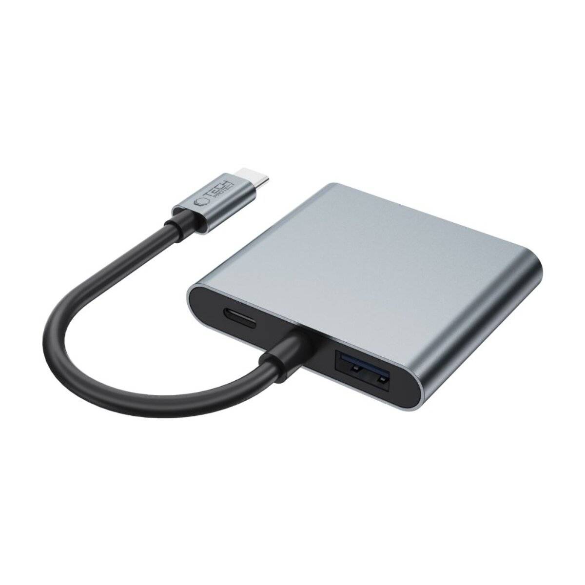 Ein schwarzes Schutzcase für eine Nintendo Switch mit Front- und Rückansicht. Verfügt über einen transparenten mittleren Bereich und ergonomische Griffe.
