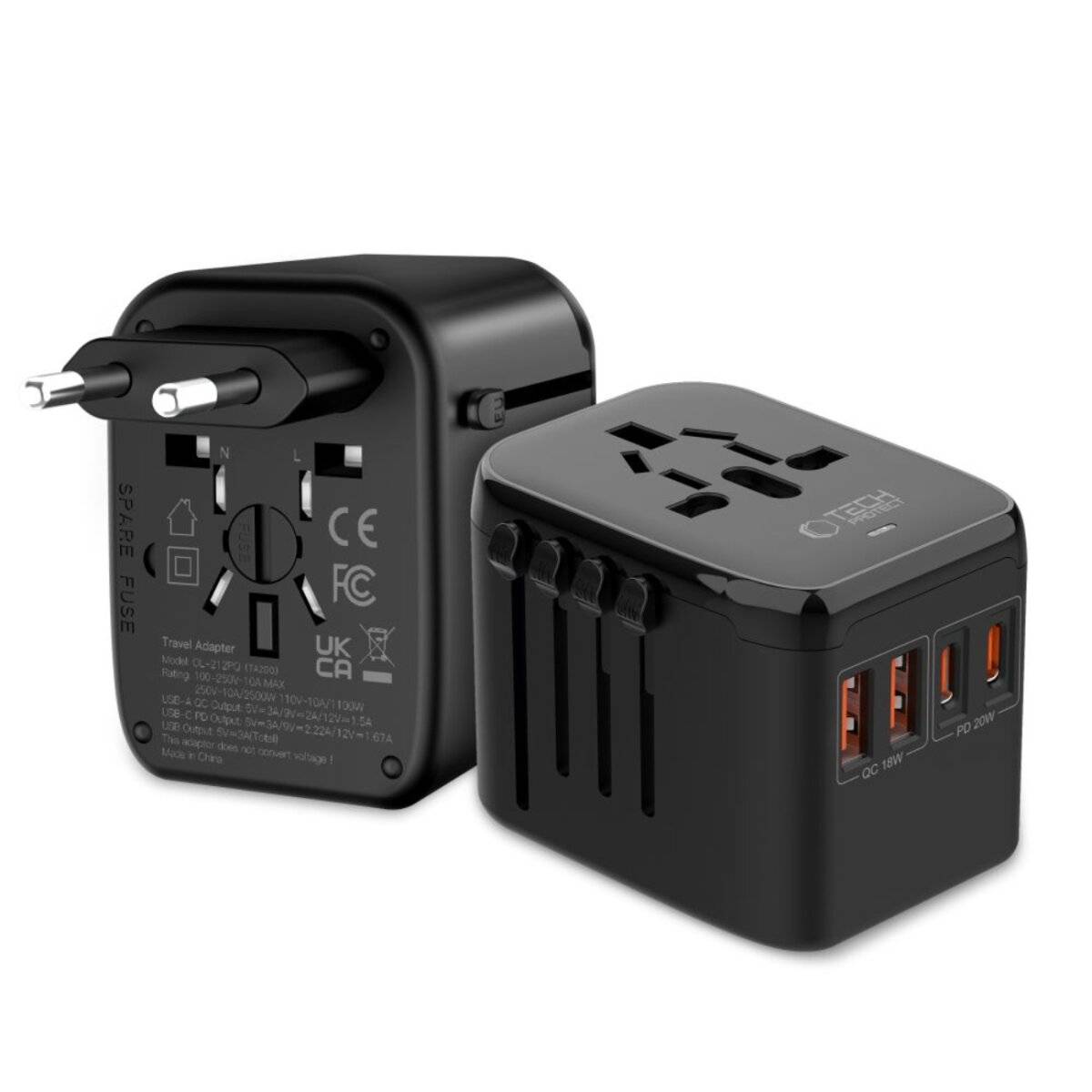 Tech-Protect TA200 EU / UK / US / AU-Adapter – Schwarz
