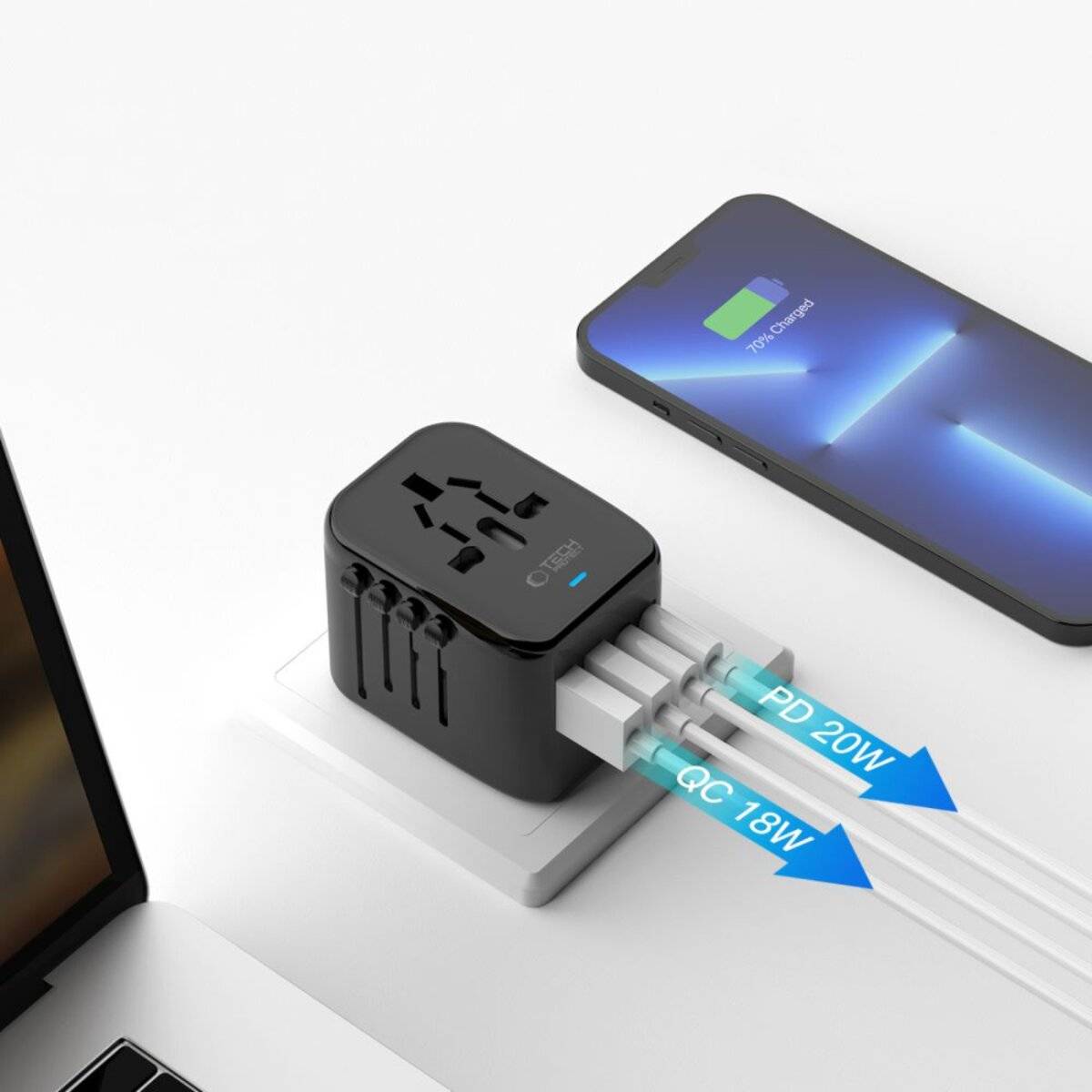Tech-Protect TA200 EU / UK / US / AU-Adapter – Schwarz