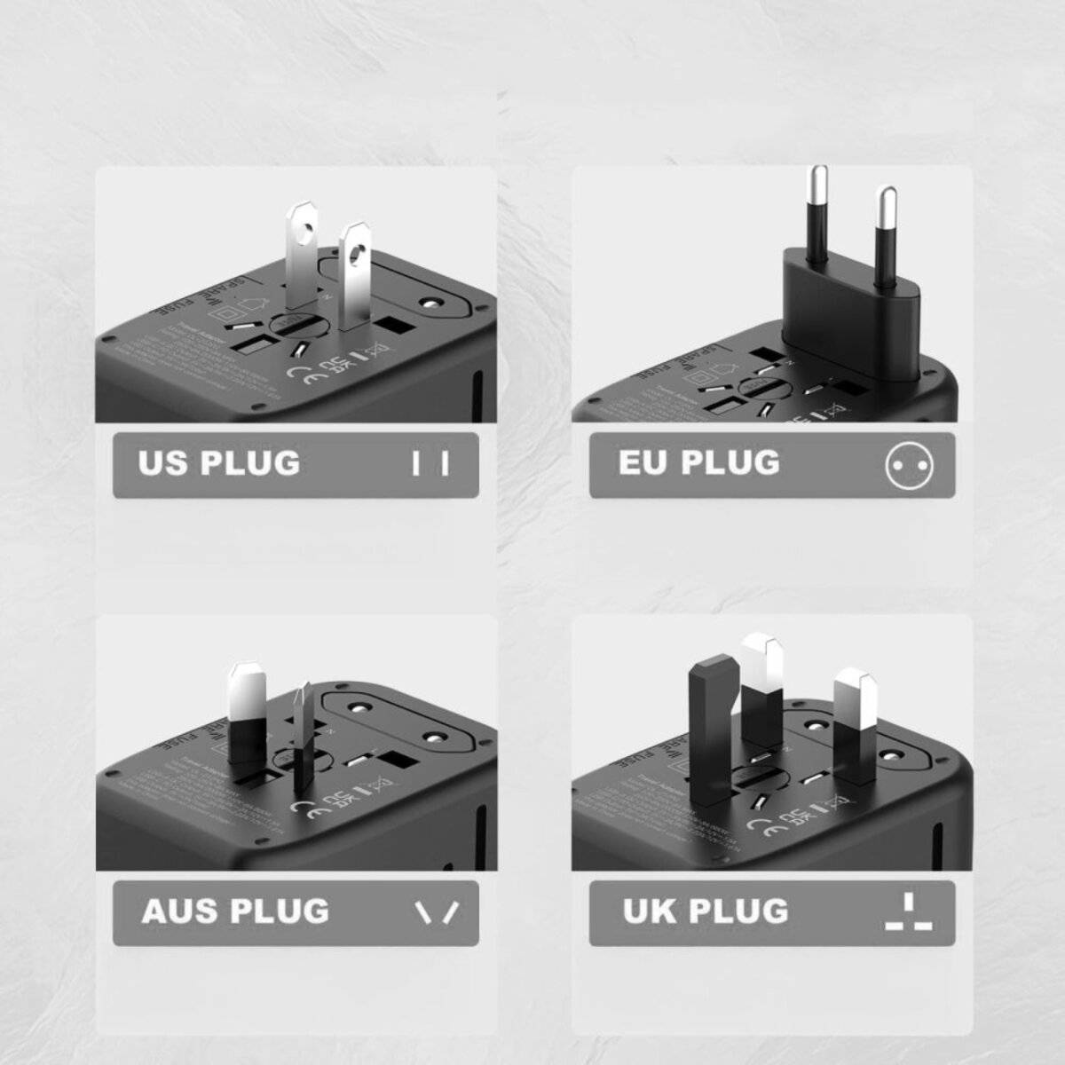 Tech-Protect TA200 EU / UK US AU-Adapter - schwarz