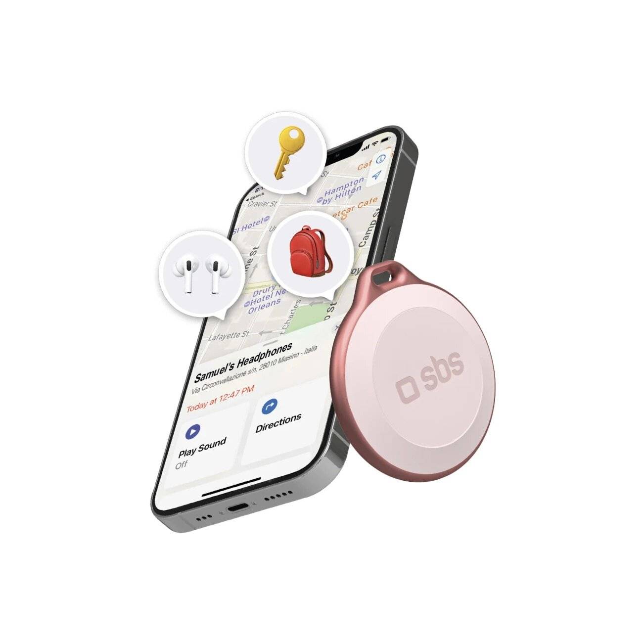 SBS Track My Circle, wasserdichter IP65-Ortungsgerät, Apple Find My, Pink