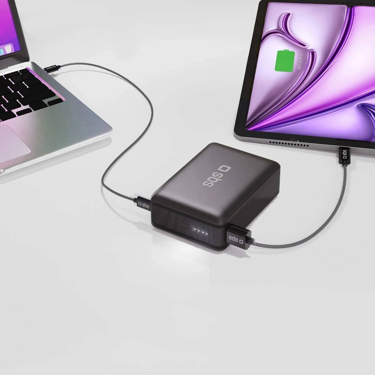 Powerbank SBS 20000mAh 65W PD AFC USB-C USB-A Laptop, Tablet, Smartphone - schwarz