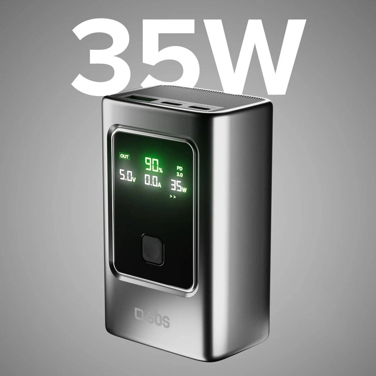 Powerbank SBS 10000mAh PD 35W LCD-Display - grau