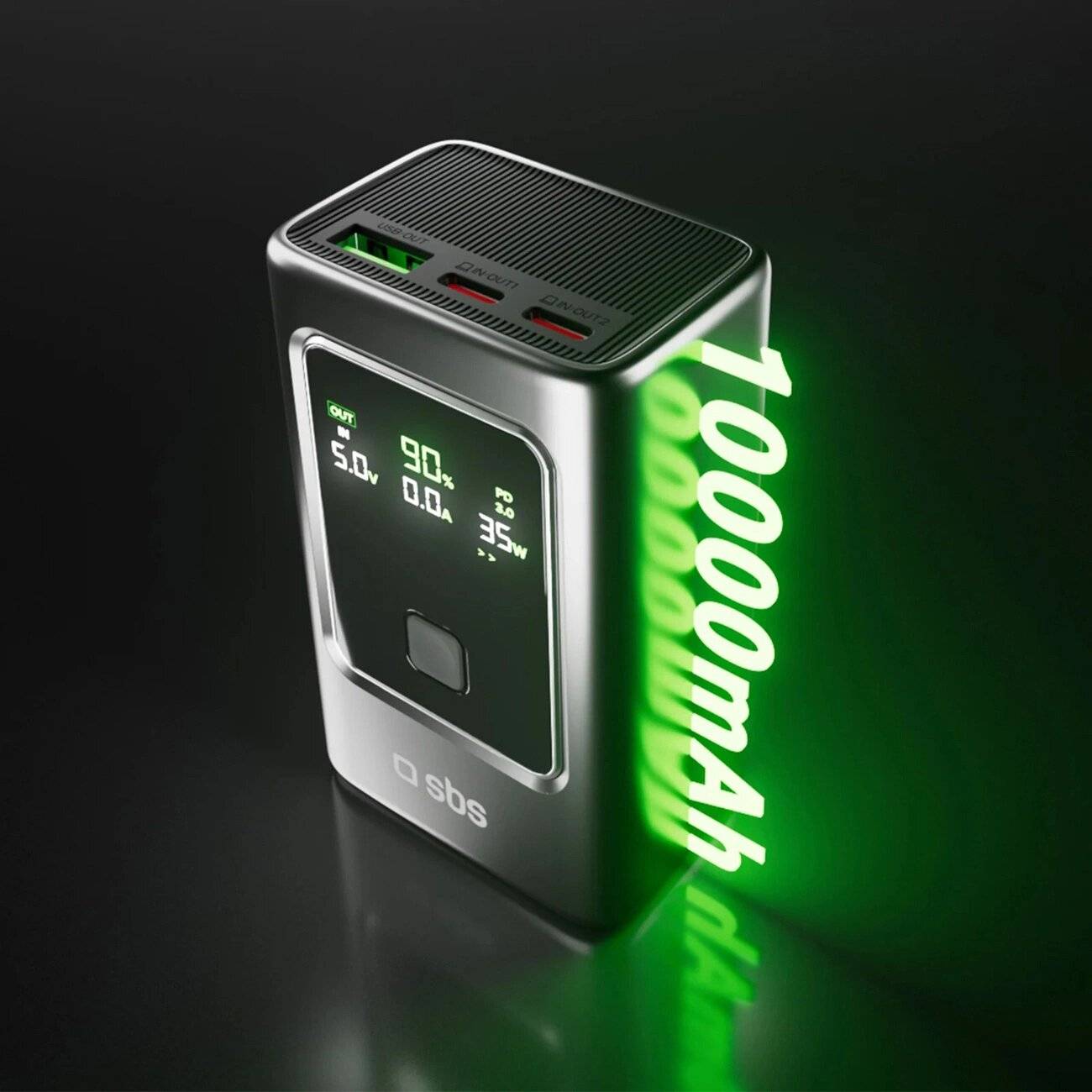 Powerbank SBS 10000mAh PD 35W LCD-Display - grau