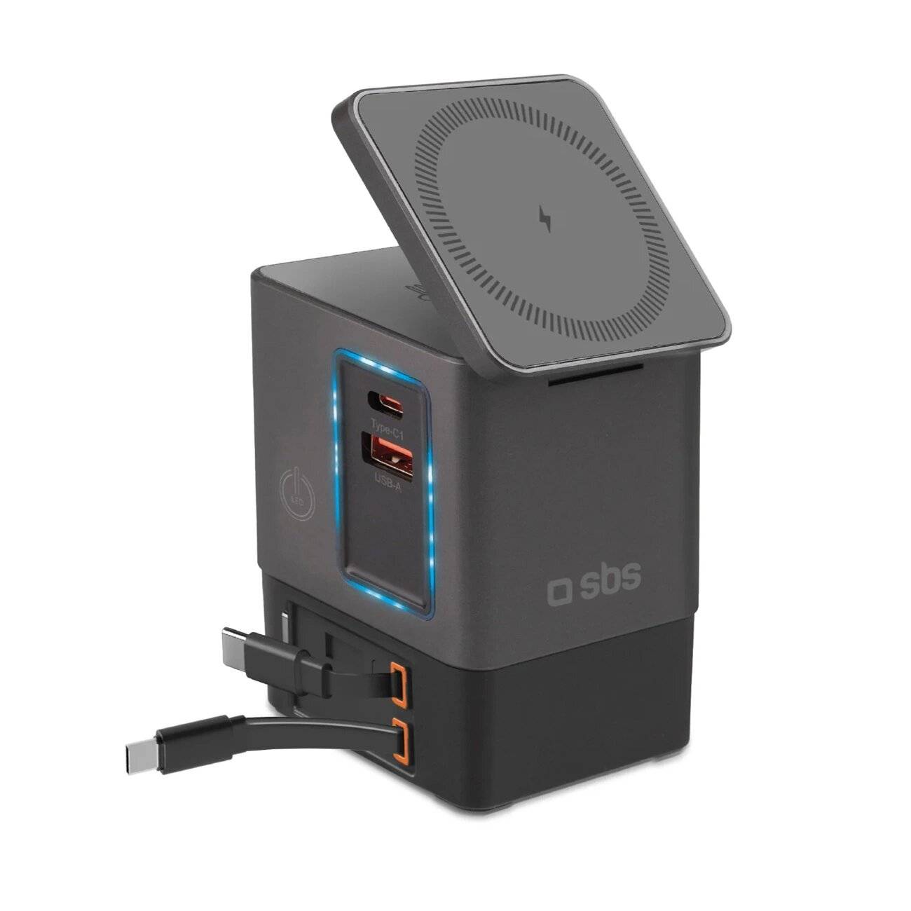SBS Power Dock 6-in-1 MagSafe, Ständer USB-C-Kabeln 65 W – Schwarz